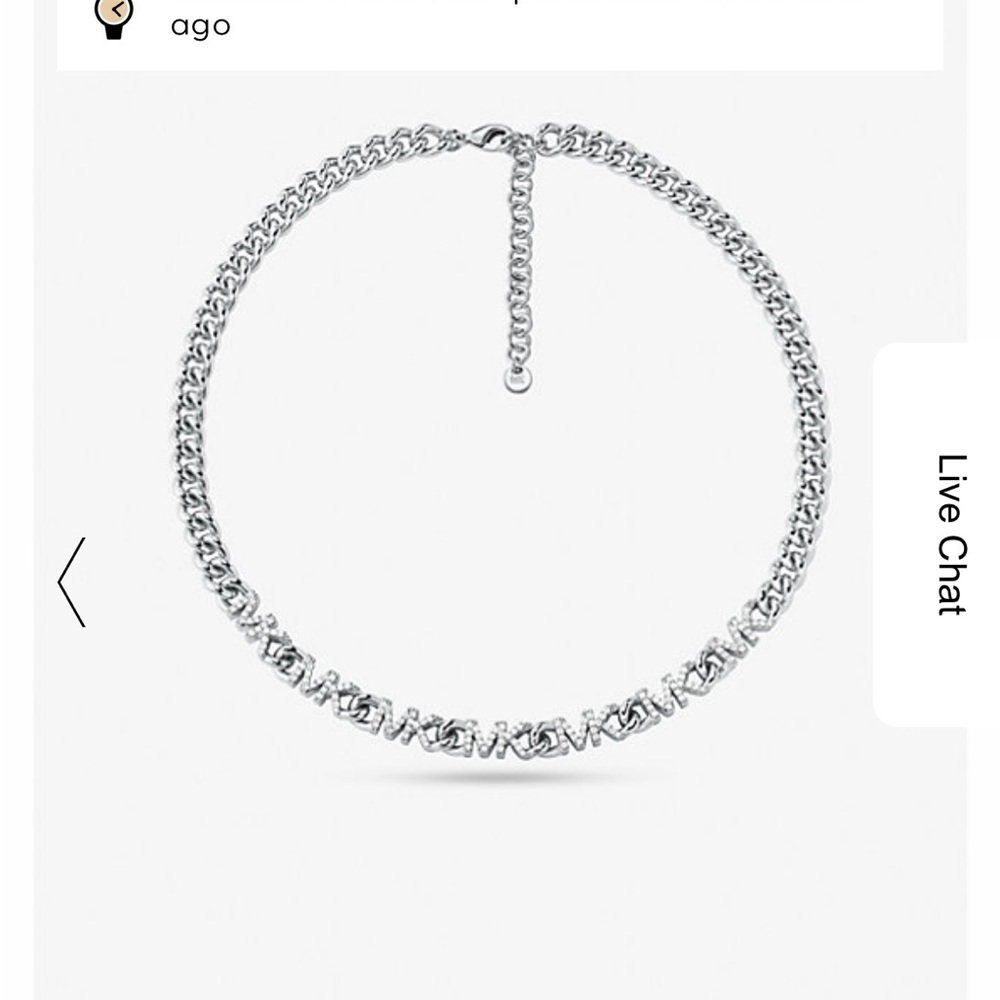 MICHAEL KORS 14K Platinum Plated Pave Logo Chain Link Necklace - Picture 4 of 5